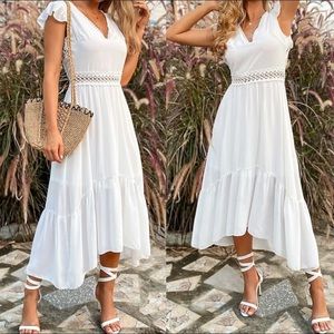 Boho white lace insert dress
